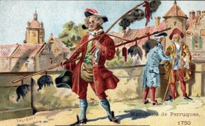 Handel med parykker i 1750. av Unknown artist