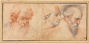 Tre hodestudier av Unknown artist