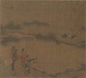 Tre ryttere som jakter på villgås av Unknown artist