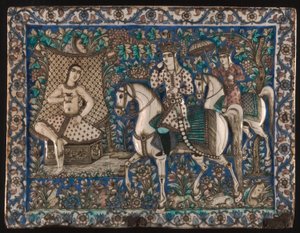 Flis som viser Khusrau som skjer ved Shirin-bading av Unknown artist