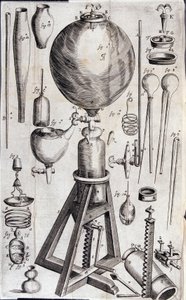 Verktøy for vitenskapelige eksperimenter - i "New physico-mechanical experiments on the elastic force of air, and the effects of the same, made the most part in a new pneumatic machine"" av Robert Boyle av Unknown artist