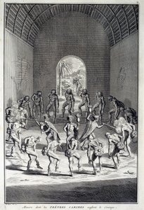 Tradisjonell dans: Rites i karibs dans av mot, Vestindia (Sentral-Amerika). Gravering fra 1700-tallet. Chartres, Museum of Fine Arts av Unknown artist