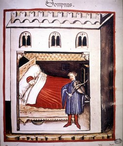 Medisinavhandling "" Tacuinum sanitatis"" fra 1300-tallet: søvn. av Unknown artist