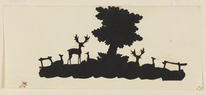 Tre med hjort og rogn av Unknown artist