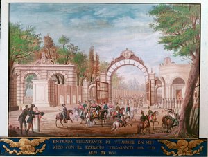 Triumfinngang til Agustin Iturbide (1783-1824), første keiser av Independent Mexico, i Mexico City 7.09.1821 (triumfinntog av den første keiseren av det frie Mexico Agustin Iturbide i Mexico City, 7. september av Unknown artist