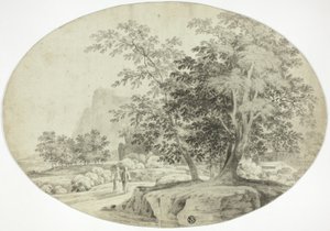 To pilegrimer på en skogkledd vei av Unknown artist
