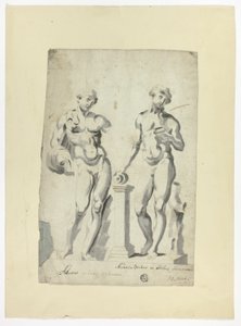 To skulpturer: Antinous i Vatikanhagen og Nisaus Bacchus i Farnese-palasset av Unknown artist