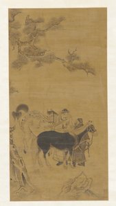 To menn og to hester under en furu av Unknown artist