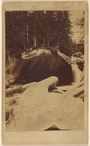 [Uidentifisert skogsutsikt med steiner og hule] av Unknown artist