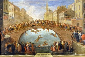 Venezia, broens spill. Anonymt maleri. 18. århundre. Privat Coll. av Unknown artist