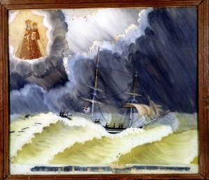Fartøy i vanskeligheter - ex-voto av Notre Dame de Laghet, 36 x 50 cm av Unknown artist
