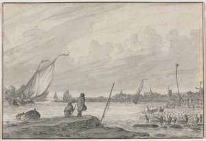 Utsikt over Alkmaar med båter av Unknown artist