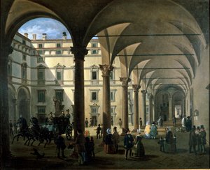 Utsikt over Arcivescovado-domstolen i Milano (maleri, ca. 1850) av Unknown artist