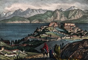 Utsikt over Candle and the Atlas-kjeden, byen tatt av general Trézel fra den franske hæren i Afrika i 1833. I “” Storia d
