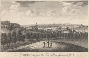 Utsikt over London og kirken fra One Tree Hill i Greenwich Park av Unknown artist