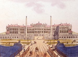 Utsikt over Schönbrunn slott, tidligere residens for den østerrikske keiserfamilien, Wien, Østerrike, gravering fra 1820 av Unknown artist