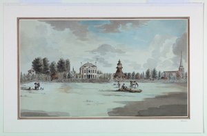 Utsikt over en hage med pagode av Unknown artist