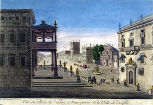 Utsikt over Viceroi-palasset og en del av byen Napoli i 1760. av Unknown artist