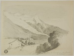 Utsikt over landsbyen Chamonix og Bossons-breen av Unknown artist