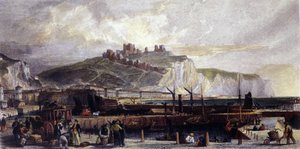 Utsikt over byen Dover og dens høye hvite krittklipper i England. 1850. av Unknown artist