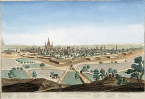 Utsikt over byen Milano, Italia med katedralen og festningsverkene. Gravering fra 1700-tallet. av Unknown artist