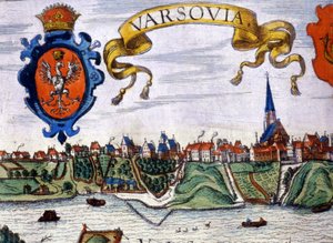 Utsikt over byen Warszawa med byens våpenskjold. 1780. av Unknown artist