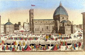Utsikt over den store katedralen i Firenze (Duomo Santa Maria del Fiore) realisert av Filippo Brunelleschi, på dagen for prosesjonen til Den Hellige Gud. 1790 ca. av Unknown artist