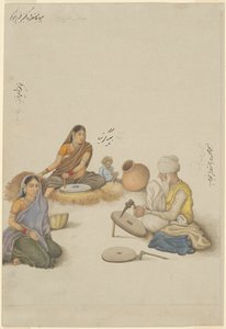 Landsbyboere som maler mais, side fra Fraser-albumet av Unknown artist
