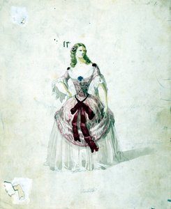 Violetta-kostyme for operaen "La Traviata" "av Giuseppe Verdi til La Scala fra 1855. av Unknown artist