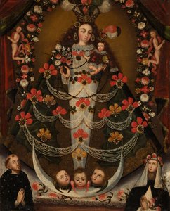Jomfruen av Pomata med St. Nikolas Tolentino og St. Rose av Lima av Unknown artist