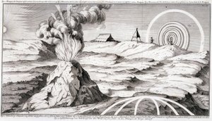 Vulkan på fjellet Cotopaxi - i "" Historical Journey of South America laget av kongen av Spanias ordre av Don George Juan og Don Antoine de Ulloa"", T.1, ved C.A. Jombert, Librairie du Roi, Paris av Unknown artist