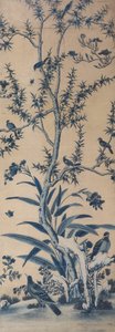 Tapetpanel med fugler og blomstrende trær av Unknown artist