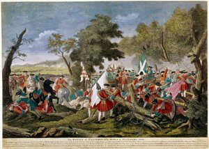 Krigen om den spanske arvefølgen (1701-1714): utsikt over slaget ved Malplaquet nær Mons på den fransk-belgiske grensen 11/09/1709 mot franske og spanske tropper til en engelsk, nederlandsk og østerriksk koalisjon - Trykk av 1709 - BN Paris av Unknown artist
