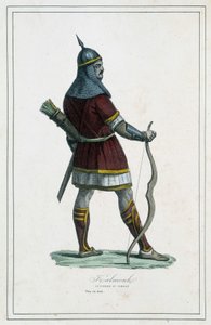 Warrior Kalmouk (mongolske folk i Sør-Sibir) - i "" Jordens forskjellige folk"" av Abbé P. Jouhanneaud, Library of Good Books, Limoges av Unknown artist