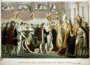 Bryllupsseremoni mellom Napoleon I og Maria - Louise av Habsburg i Augustinkirken i Wien, 2. april av Unknown artist