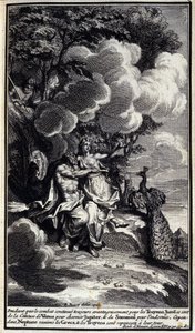 Mens kampen fortsetter å være fordelaktig for trojanerne, bruker Junon Venus sitt belte for å sjarmere Jupiter, og søvn for å få ham til å sove. Imidlertid gjenoppliver Neptun grekerne og trojanerne blir avvist. Illustrasjon av bok XIV av Iliaden av Homere av Unknown artist