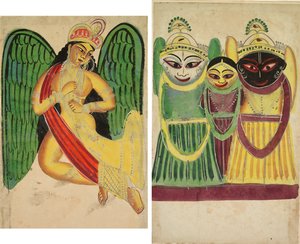 Bevinget Apsara med et horn (recto); Jagannatha Trio (verso) av Unknown artist