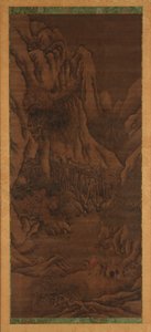 Vinterlandskap: åser og elv; figurer av ridende reisende av Unknown artist
