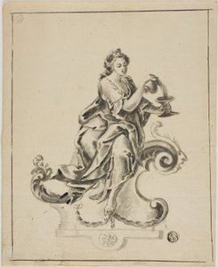 Kvinne sitter på Rococo Scroll av Unknown artist