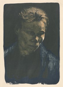 Arbeidende kvinne med blått sjal av Unknown artist