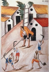 Unge indianere som spiller ball, fra boken "Trujillo del Peru" eller "Códice Martínez Compañón", av Baltazar Martinez Compañón y Bujanda, biskop av Trujillo (1782-1785) av Unknown artist
