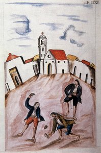 Unge indianere som leker med snurretopp, fra boken "Trujillo del Peru" eller "Codex Martinez Companion", av Baltazar Martinez Companion og Bujanda, biskop av Trujillo (1782-1785) av Unknown artist