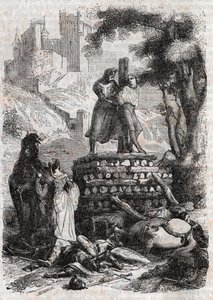 Zerbin on the Bucher, Delivre av Roland - gravering av 1851 fra "" Furious Roland"" av Unknown artist