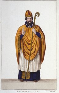 portrett av Saint Germain. Eveque of Paris i 555 gravering fra 1830 av Unknown artist