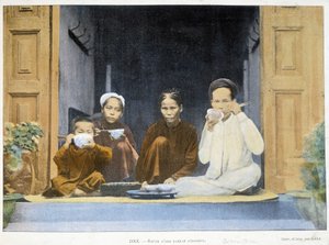 Meal of an Annamite family, v. 1895, "" Around the World", slutten av 1800-tallet. av Unknown photographer