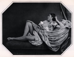 Naken kvinne liggende rundt 1859. Anonym fotografering av Unknown photographer