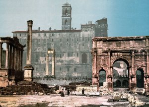 Roma. Saturn-tempelet og Settimo Severo-buen. Photochrome sd. rundt 1900. av Unknown photographer