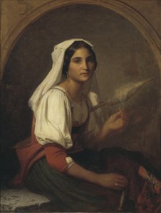 En italiensk kvinne som spinner lin av Uno Troili