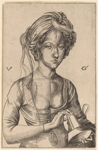 En bystefigur av en tåpelig jomfru som holder sin omvendte lampe av Urs Graf I after Martin Schongauer