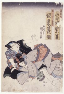 Iwai Shijaku og band? Minosuke i uleste roller (farget treblokktrykk)